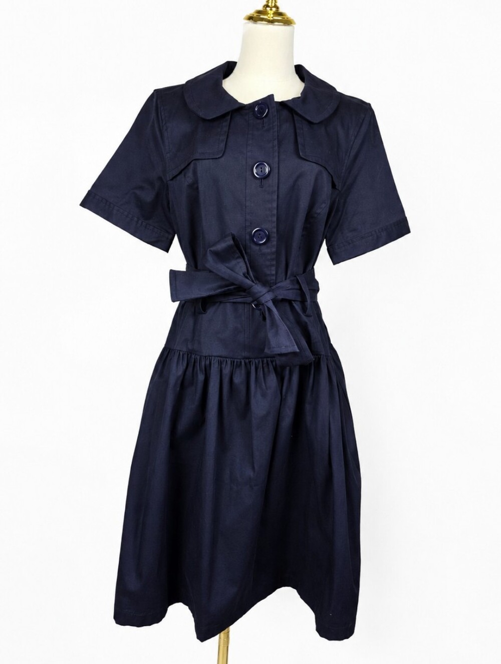 Chaus Navy Sailor Shirt Dress 12 Belted Fit Flare Modest Nautical Preppy Cotton